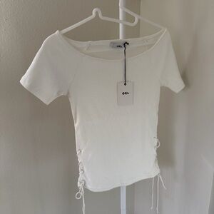 NWT🔖SNIDEL Knit Top Crop Sweater White Side Lacing Short Sleeve Tee